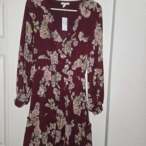 Burgundy Floral Long sleeve dress